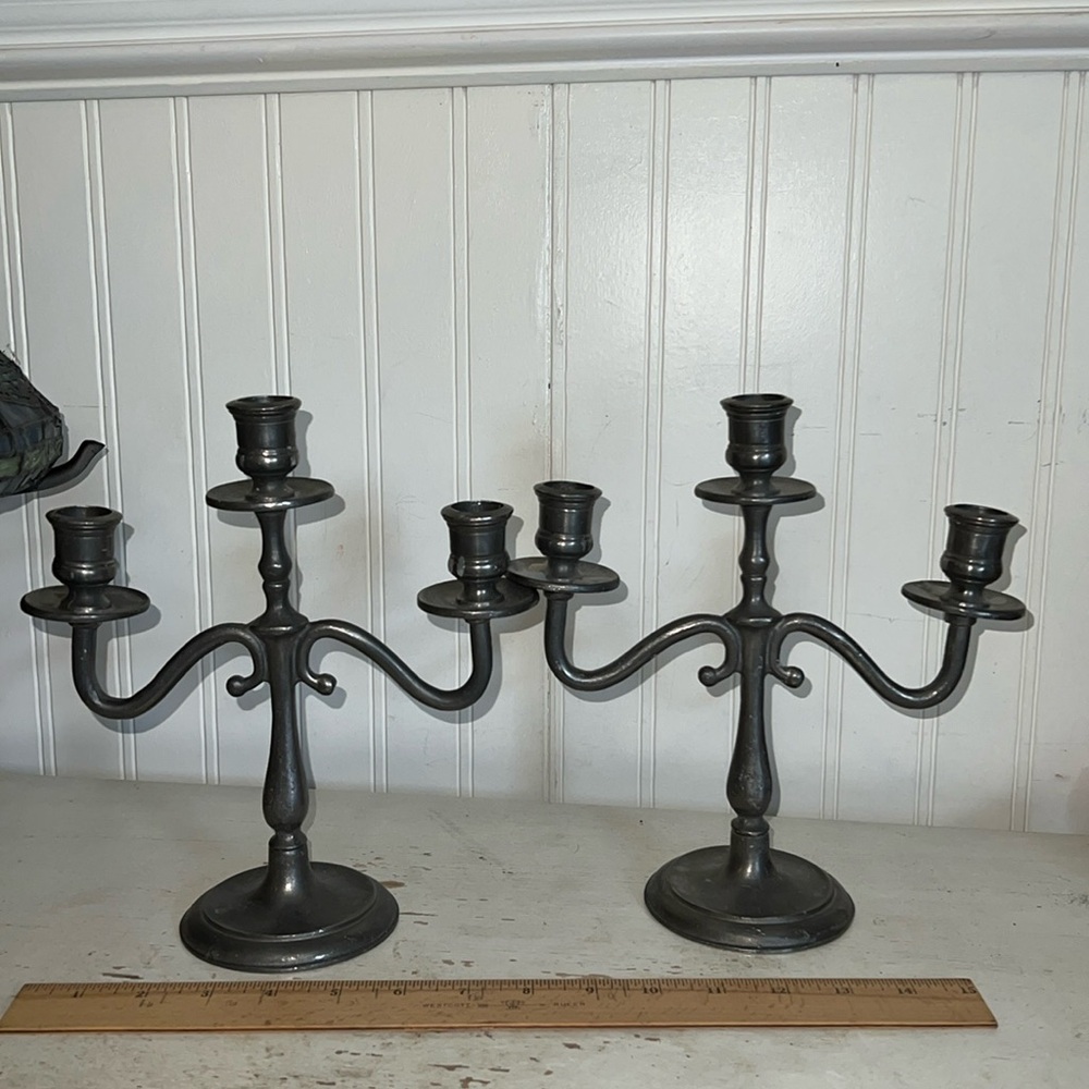 Pair Holland Pewter candle holders sticks candelabra